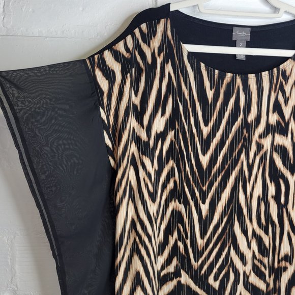 Travelers By Chico's Women's Size 2 Shirt Top Black Brown Poncho Fit - Picture 4 of 6